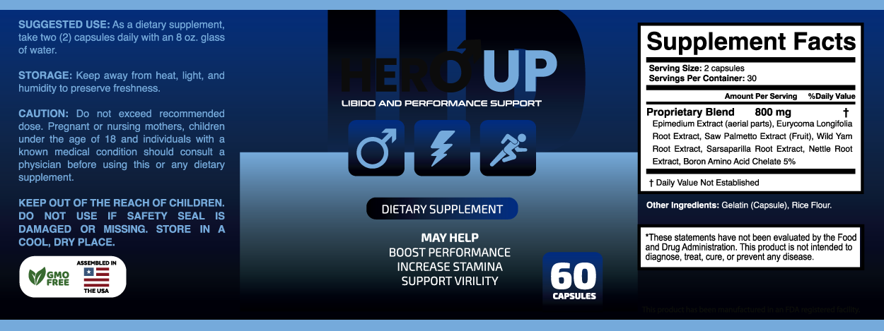 HeroUp supplement facts label